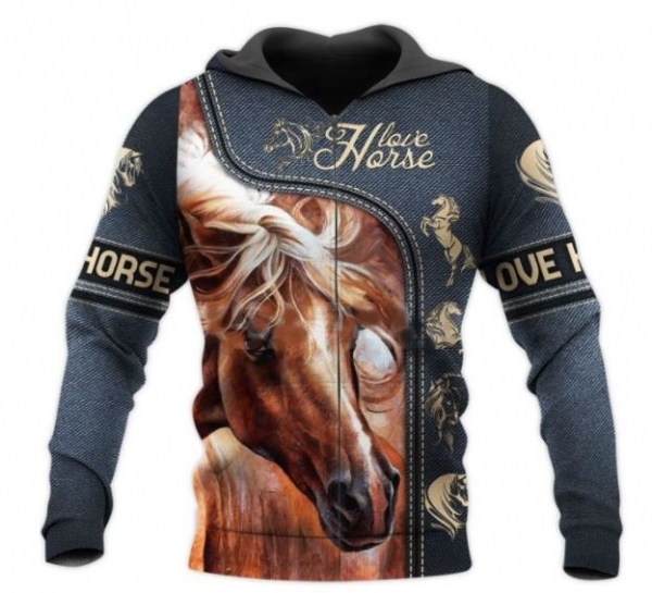 3 D Print Allover Sweat Jacket Hoodie Blue Mare
